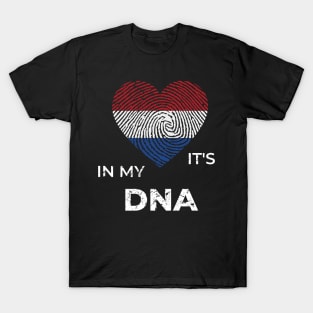 It's In My Dna Dutch Flag Netherlands Genealogy Ancestry Descent Nationality Fingertip Heart T-Shirt